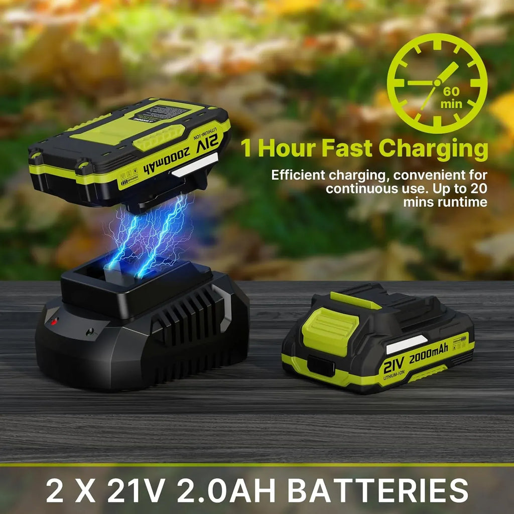 Leaf Blower, 21V Electric Cordless Blower, 2 X 2.0Ah Batteries and Charger Included, Lightweight Leaf Blower for Patio Cleaning, Lawn Care, Blowing Leaves and Dust, etc.