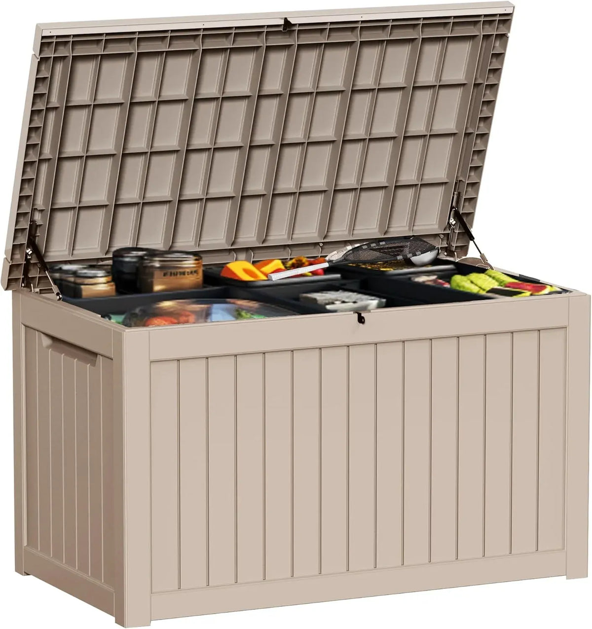 150 Gallon Outdoor Storage Cabinet, Large Outdoor Storage Box for Patio Furniture Covers, Cushion Pillows, Waterproof Deck Box with Lockable Lid for Garden Tools, Pool Accessories, Taupe