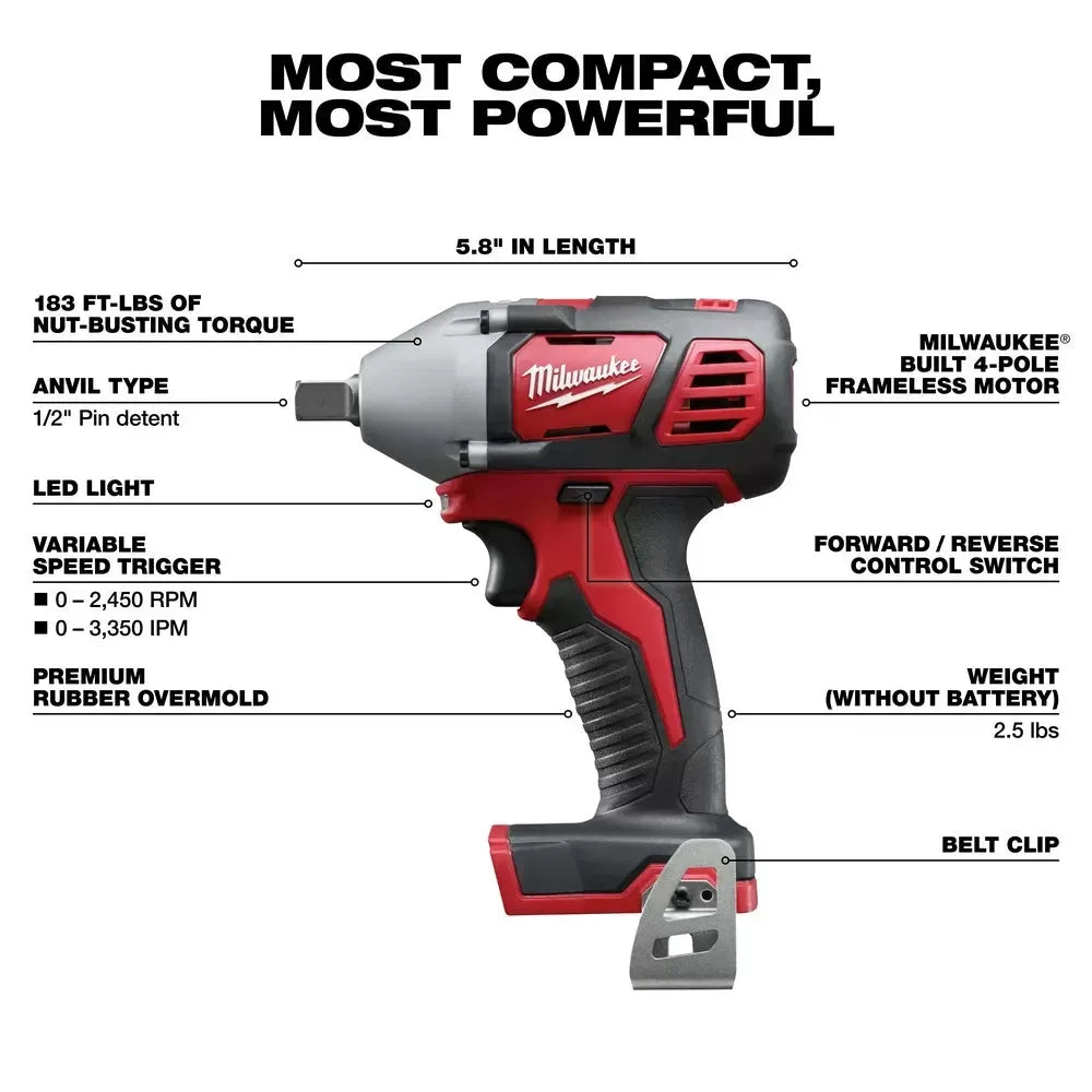 Milwaukee Pre-Sale 2659-20 M18 18V 1/2-Inch Impact Wrench w/ Belt Clip - Bare Tool
