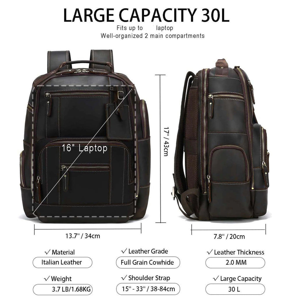 15.6 Full Grain Leather Laptop Backpack