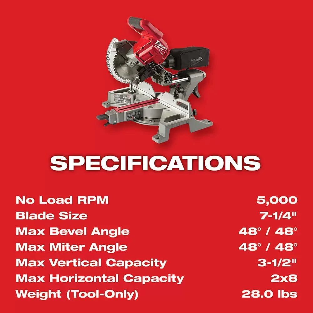 Milwaukee 2733-20 M18 FUEL 18V 7-1/4 Dual Bevel Sliding Miter Saw - Bare Tool