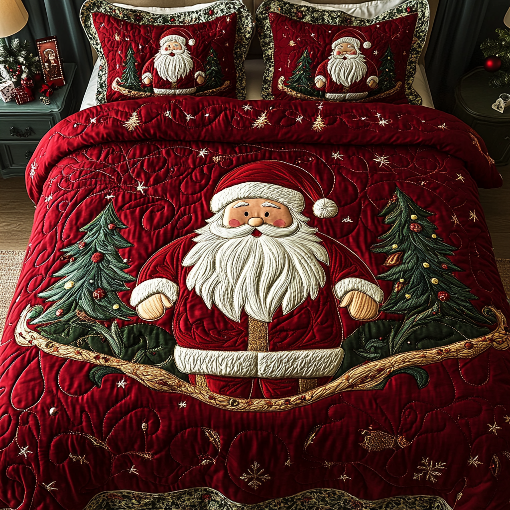 Santa Sleigh Ride 3-Piece Quilted Bedding Set NCU0DK2163