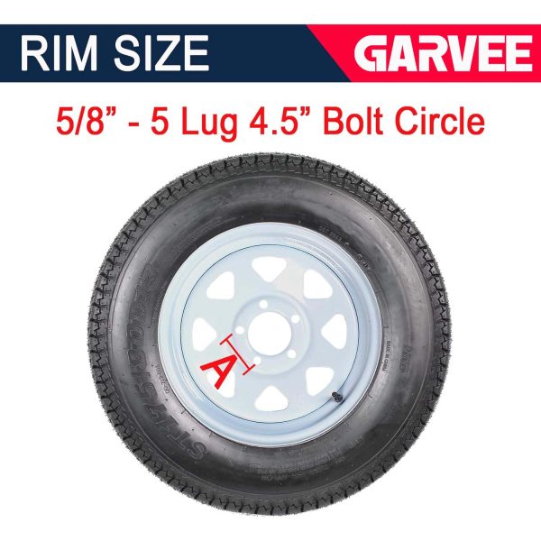 Set of 2 Trailer Tires Rims 175-80 5 Lug 6PR White Spoke Wheel Load Range C