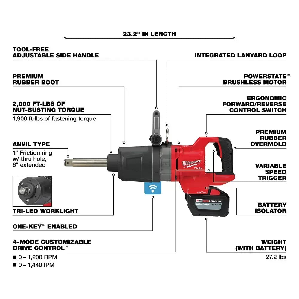 Milwaukee 2869-22HD M18 FUEL 18V 1 D-Handle Anvil High Torque Impact Wrench Kit