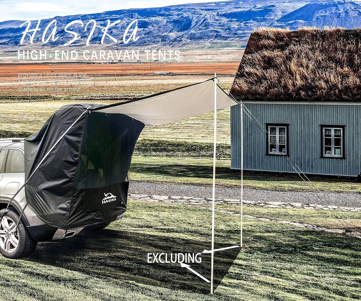 Hasika SUV Camping Tent Car Tailgate Shade Awning with Screen Net Waterproof 3000MM UPF 50+ Black (Small)