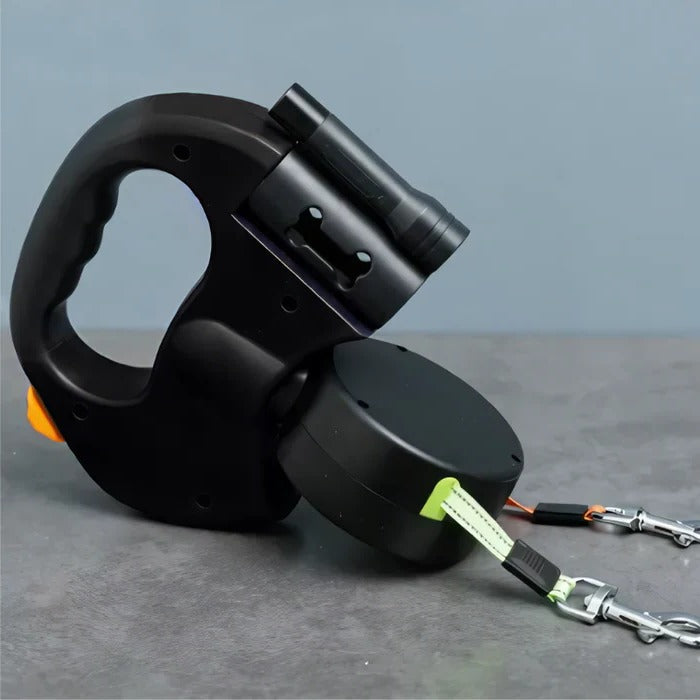 Dual Retractable Dog Leash with Integrated LED and 360 Degree Anti-Tangle Swivel, Comfort Grip