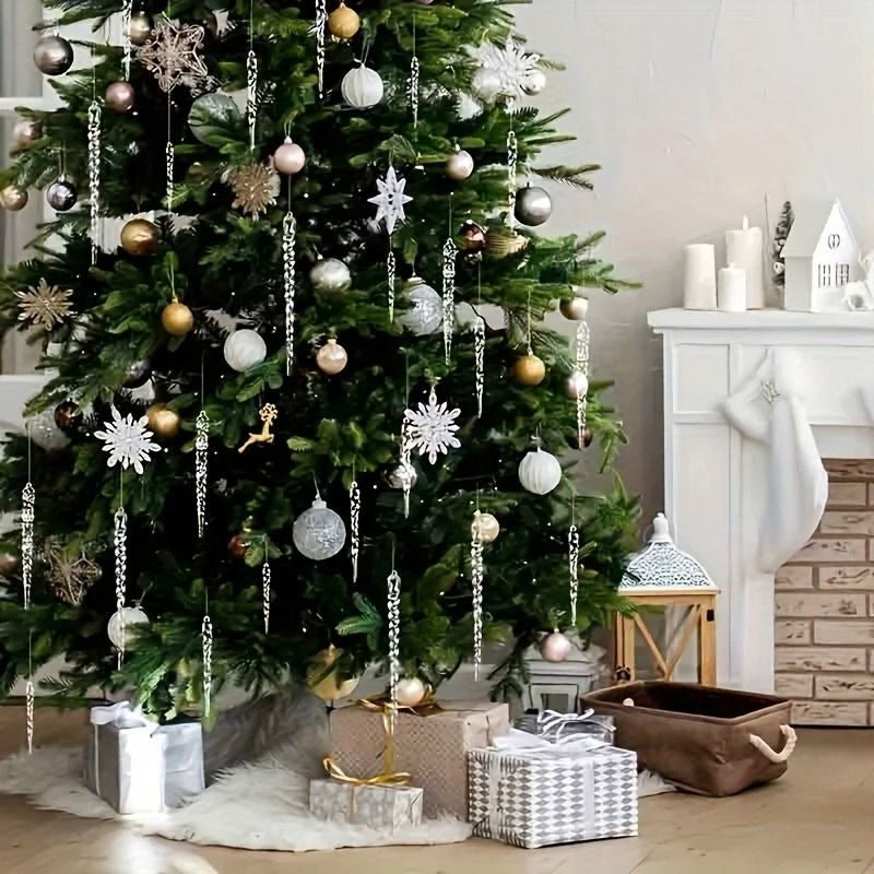 Clear Icicle Ornaments with Shatter Resistant Build and Light Reflecting Surface, 12 Piece Set