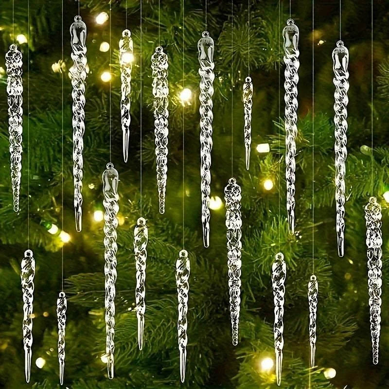 Clear Icicle Ornaments with Shatter Resistant Build and Light Reflecting Surface, 12 Piece Set