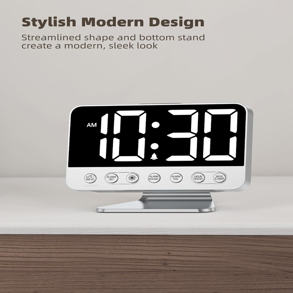 Digital Alarm Clock with Battery Backup and Phone Charging, 2-Inch Large Display
