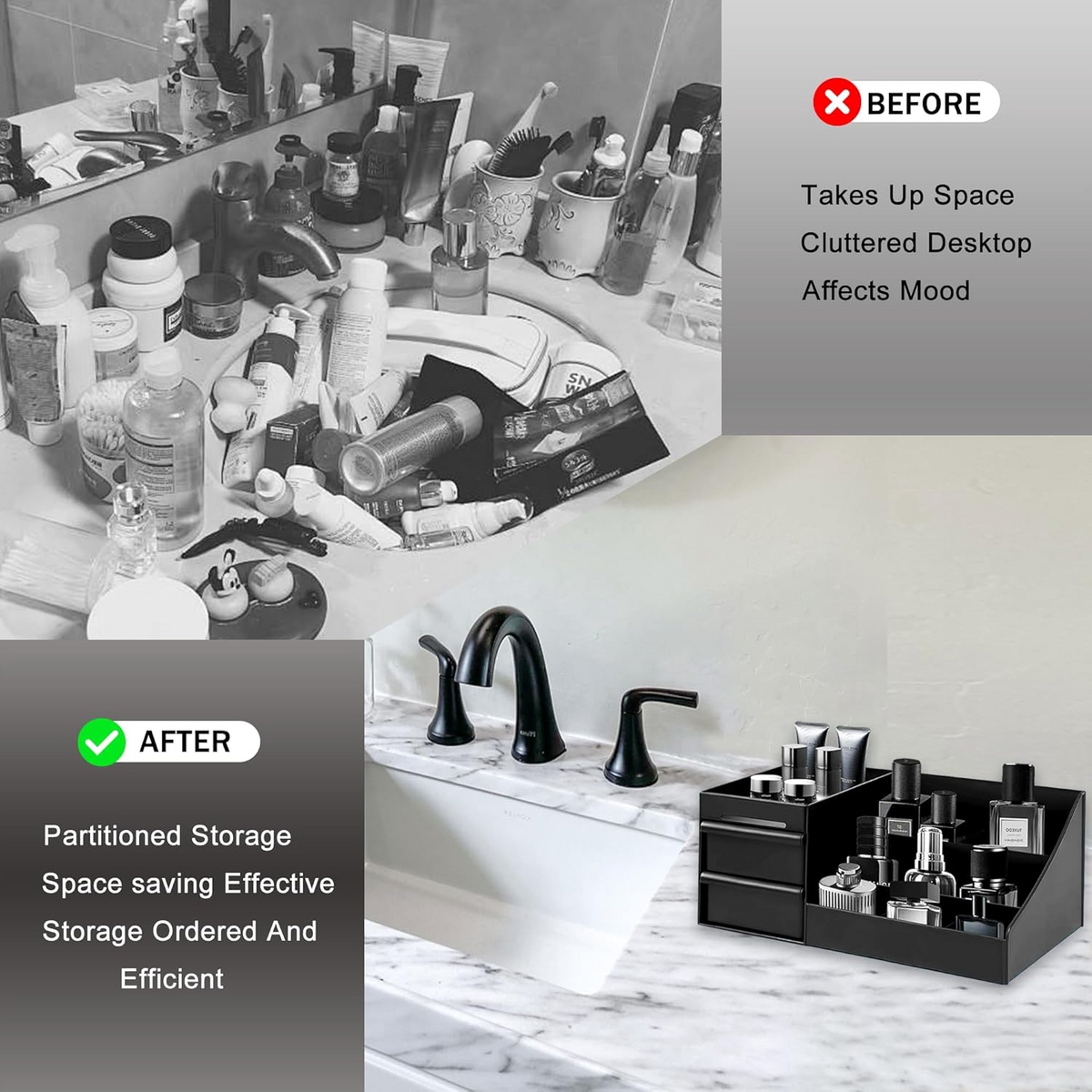 Bathroom Counter Bottle Organizer with Individual Compartments and Stable Base