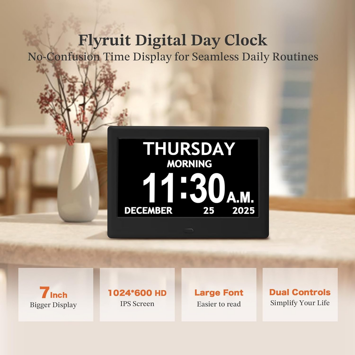 Activity Reminder Clock with Eight Daily Icons and Large Text Display