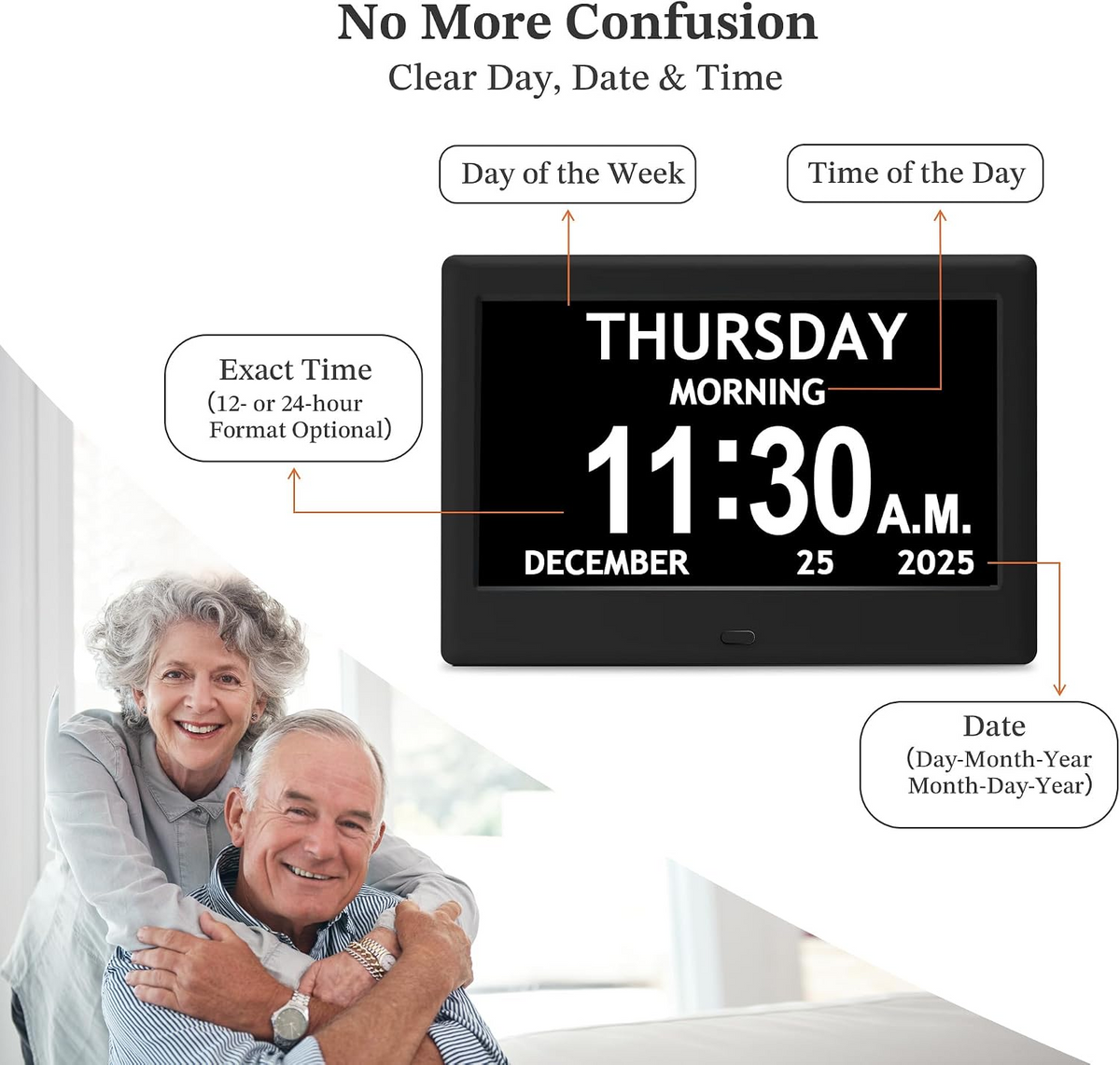 Activity Reminder Clock with Eight Daily Icons and Large Text Display