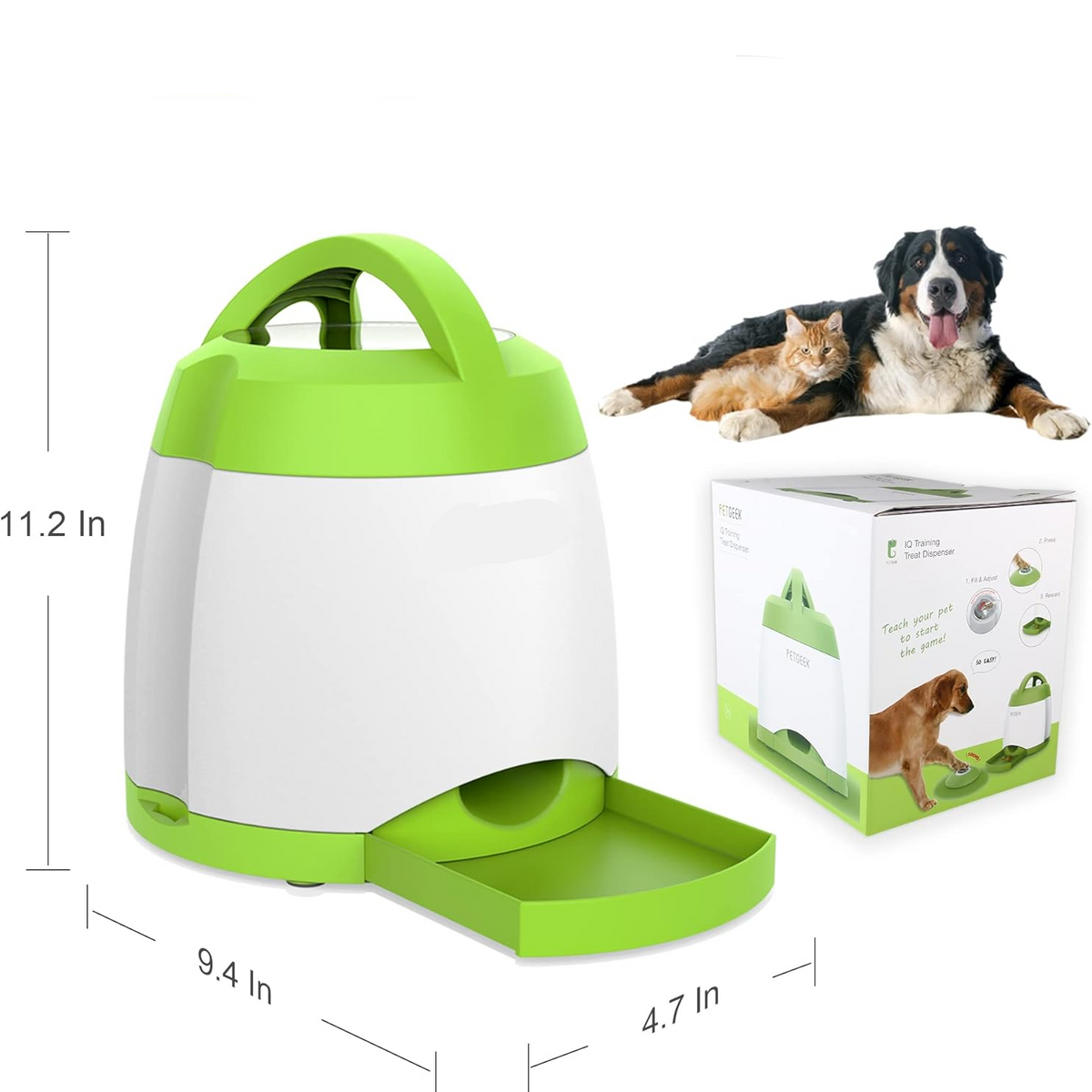 Dog Treat Dispenser with Squeaky Remote Button and Adjustable Portions