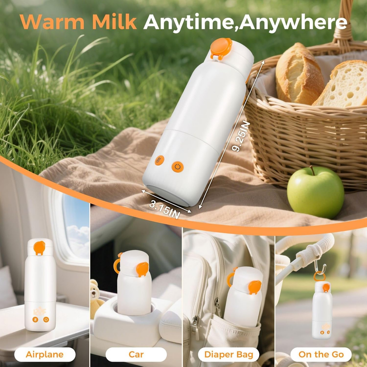 Car Bottle Warmer with 12-Foot Cord and Auto Shutoff Function