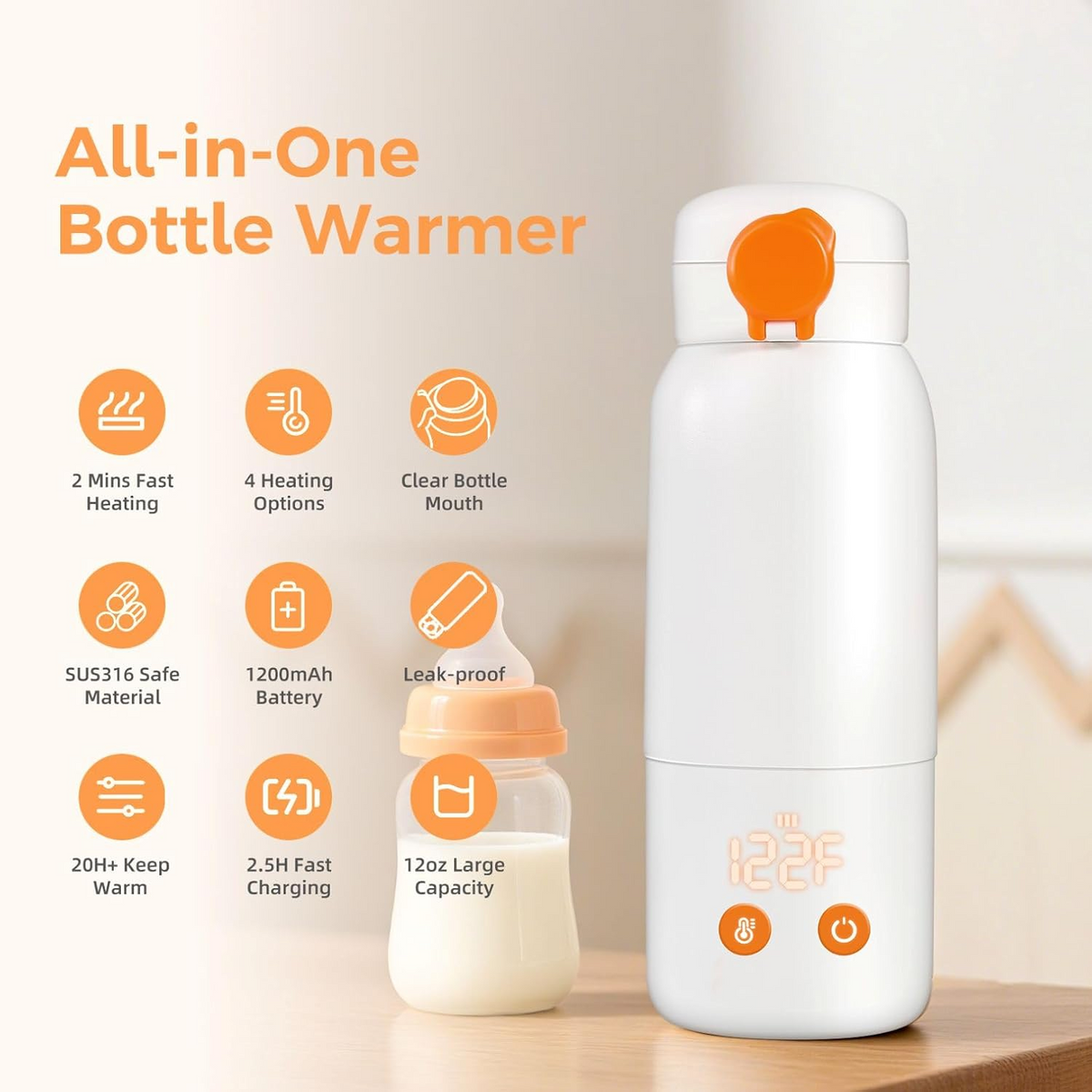 Car Bottle Warmer with 12-Foot Cord and Auto Shutoff Function