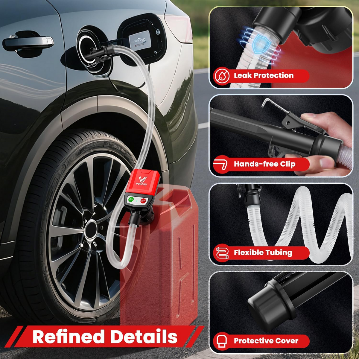 Automatic Fuel Transfer Pump with Battery Power and Four Tank Adapters