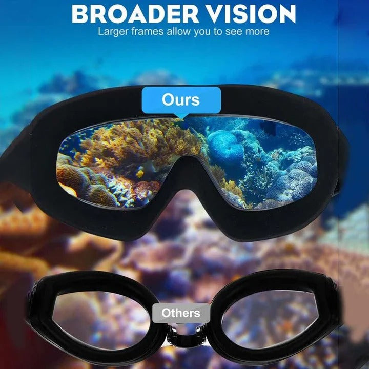 Anti-Fog Swim Goggles with Wide View Frame and Adjustable Nose  Bridge