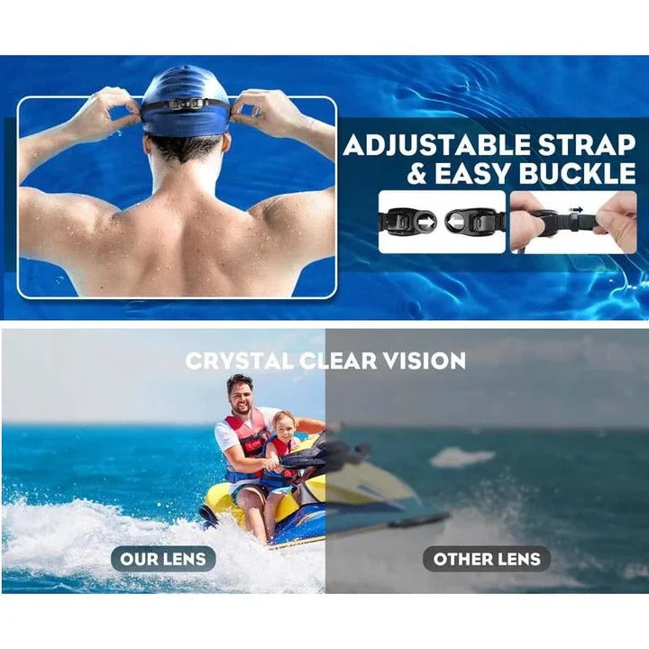 Anti-Fog Swim Goggles with Wide View Frame and Adjustable Nose  Bridge