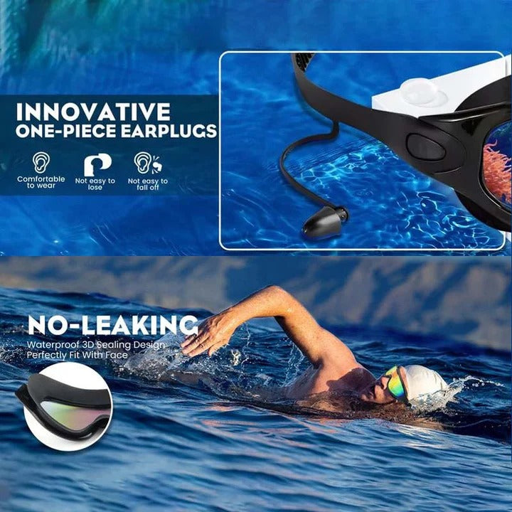 Anti-Fog Swim Goggles with Wide View Frame and Adjustable Nose  Bridge