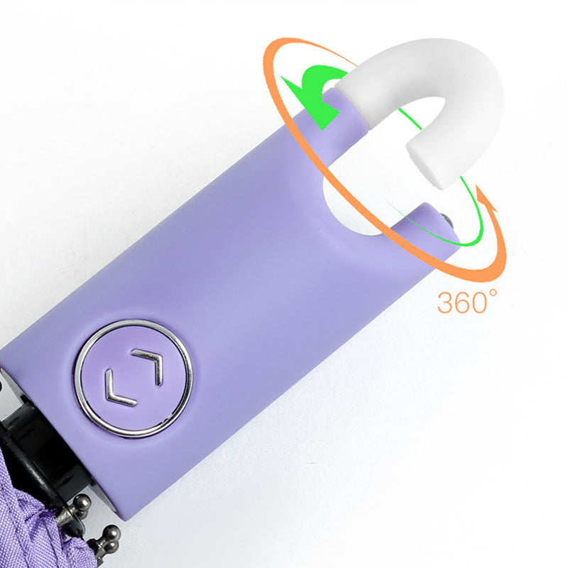 Button Activated Umbrella with 360 Degree Rotating Handle and Hook Storage  Design