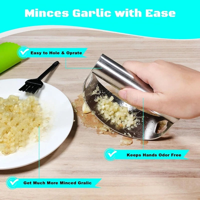 Curved Garlic Press Rocker with Bottle Opener and Multi-Ingredient  Function