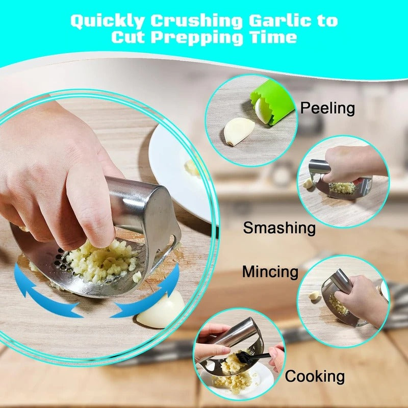 Curved Garlic Press Rocker with Bottle Opener and Multi-Ingredient  Function