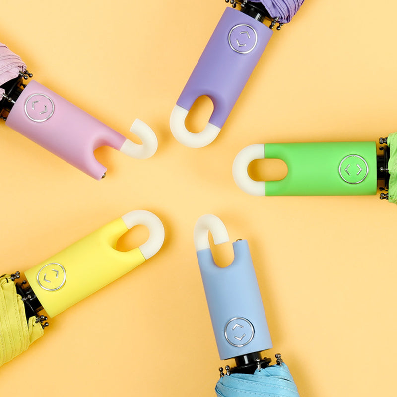 Button Activated Umbrella with 360 Degree Rotating Handle and Hook Storage  Design