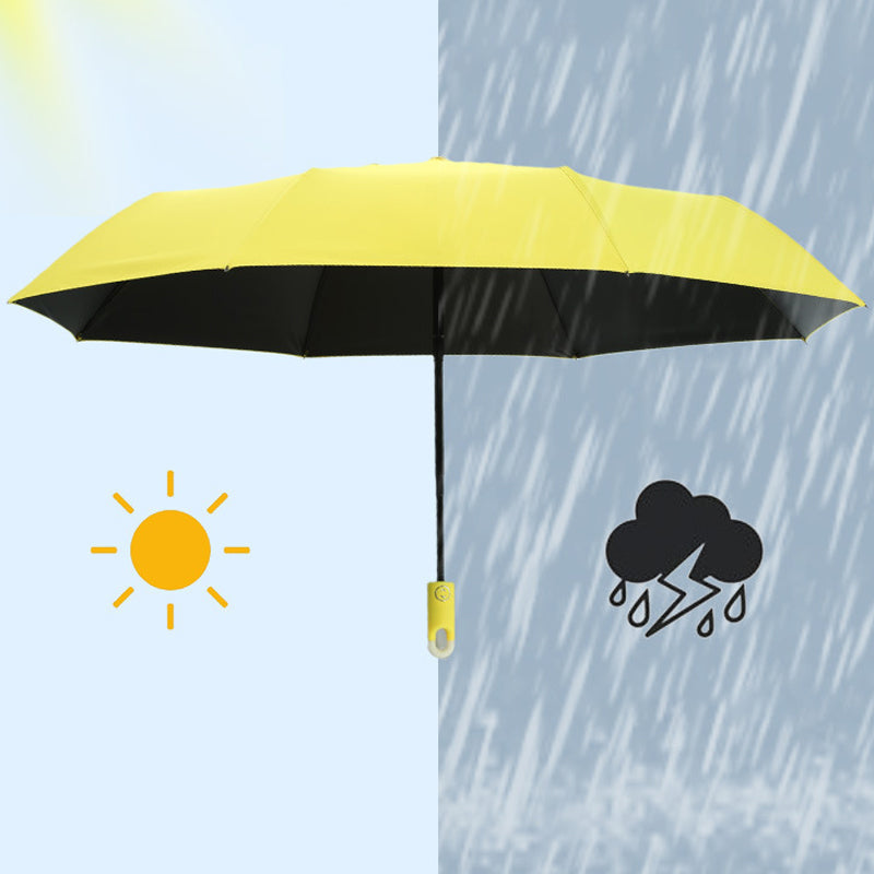 Button Activated Umbrella with 360 Degree Rotating Handle and Hook Storage  Design