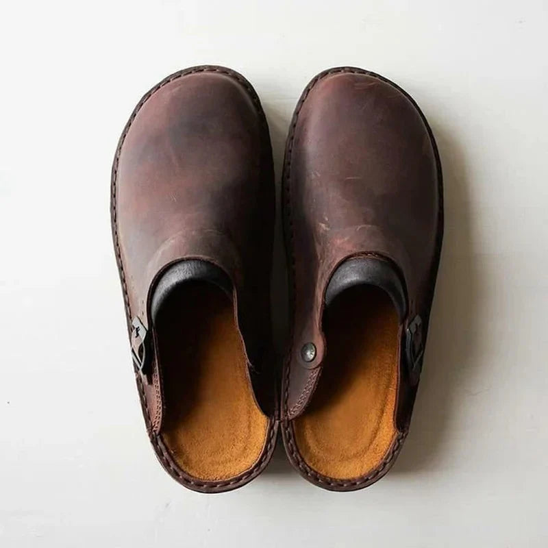Genuine Leather Men's Slippers with Orthotic Support
