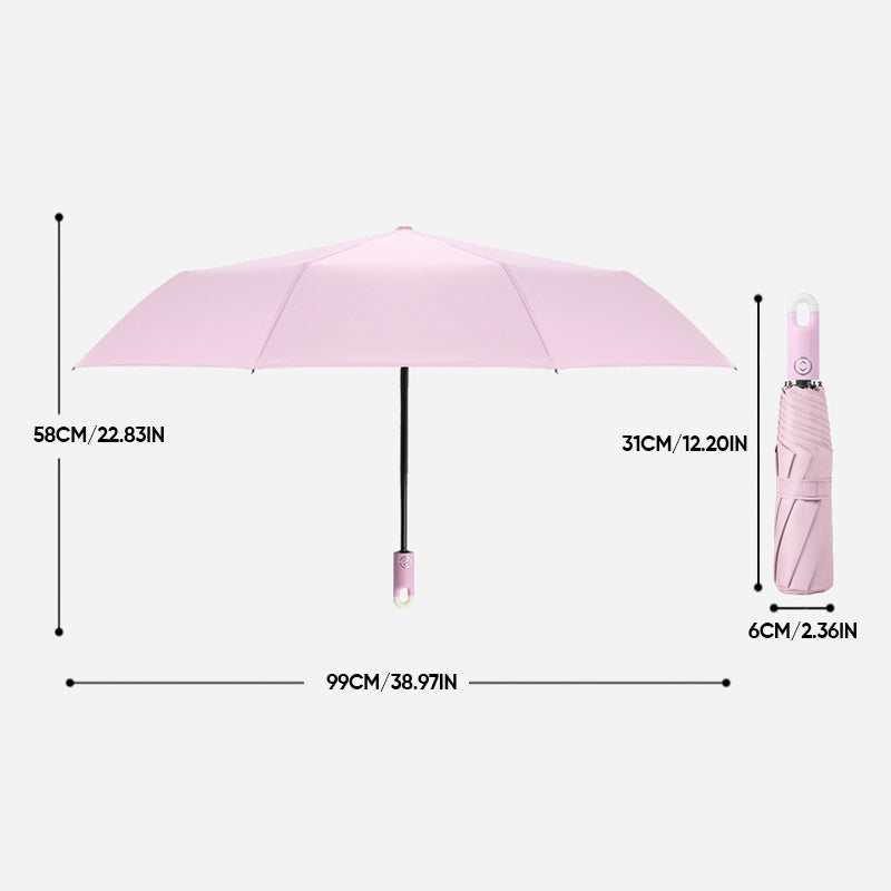 Button Activated Umbrella with 360 Degree Rotating Handle and Hook Storage  Design