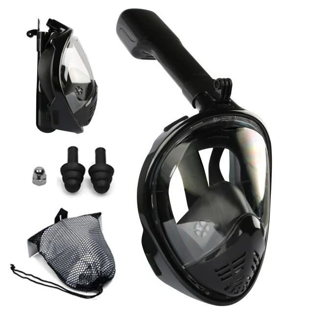 Full Face Snorkel Mask with Floating Ball Valve and Camera Mount, 180°  View