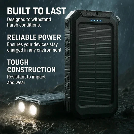High-Capacity Waterproof Solar Power Bank With Dual USB Ports