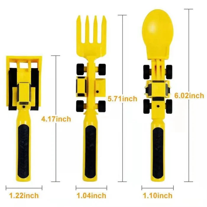 Children's Sectioned Plate with Soft Grip Utensils and Construction Theme for Ages 12 Months  Up