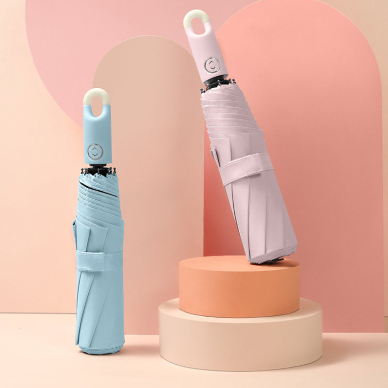 Button Activated Umbrella with 360 Degree Rotating Handle and Hook Storage  Design
