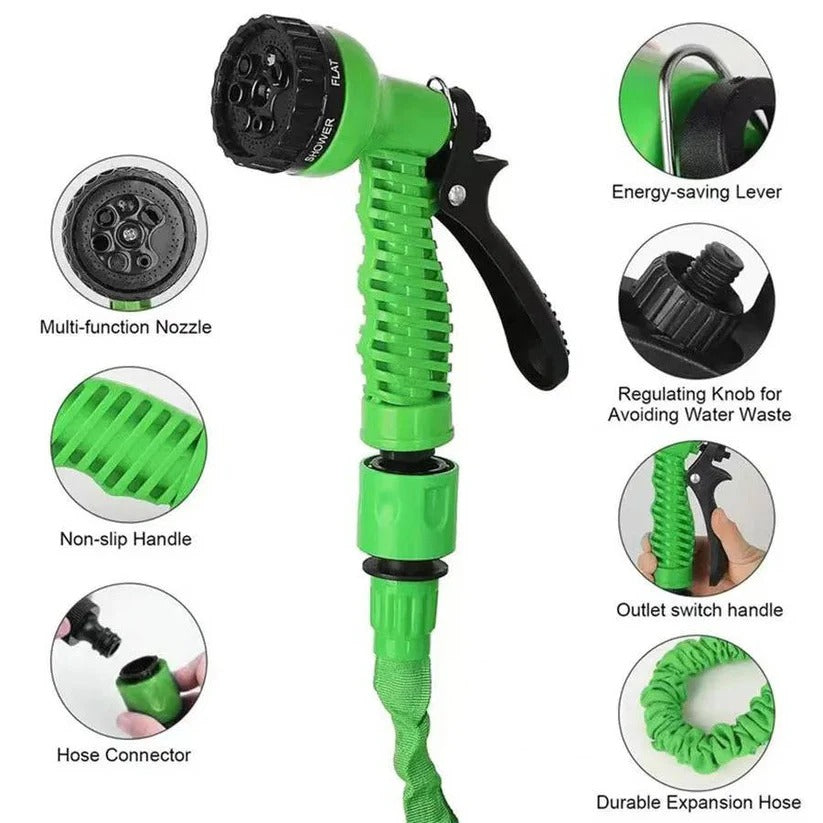 Expandable Garden Hose with Seven Spray Nozzle and Flow Control  Lever