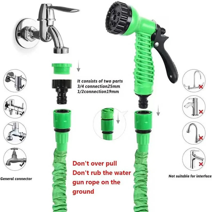 Expandable Garden Hose with Seven Spray Nozzle and Flow Control  Lever
