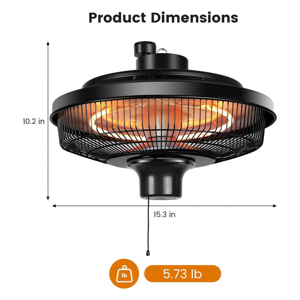 1500W Electric Ceiling Heater, Indoor Outdoor Hanging Heater for Home Patio Gazebo and Greenhouse