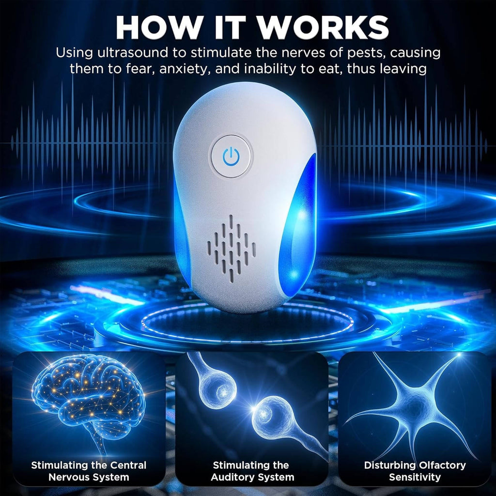 6 Pack Plug in Ultrasonic Rodent & Pest Indoor Repeller, Mouse, Mice, Rats, Roaches, Ants, Spiders & Bugs