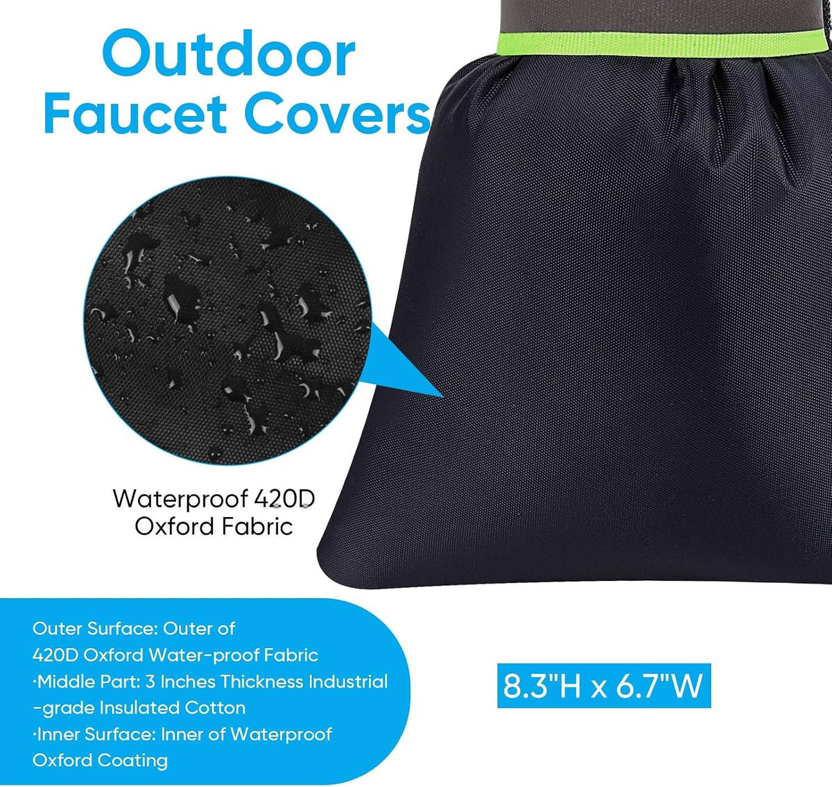 4 Pack Outdoor Faucet Covers for Winter, Insulated Spigot Covers 6.7x8.3 Inch, Waterproof Freeze Protection