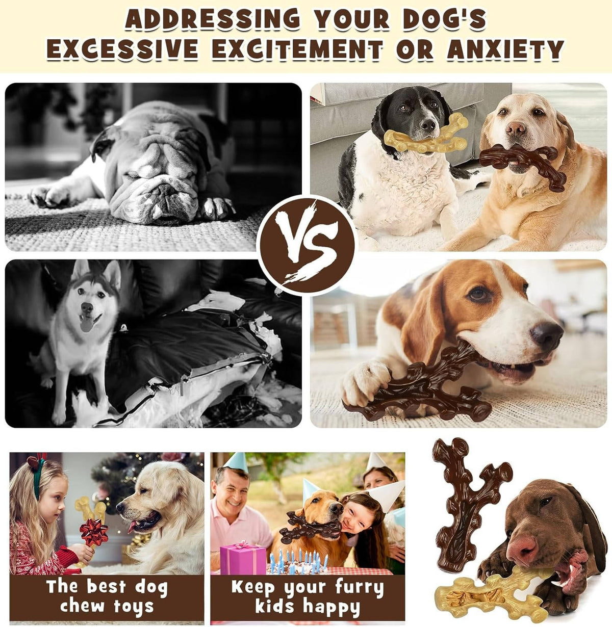 2 Pack Dog Chew Toys for Aggressive Chewers, Indestructible Dog Bones, Medium & Large Breed