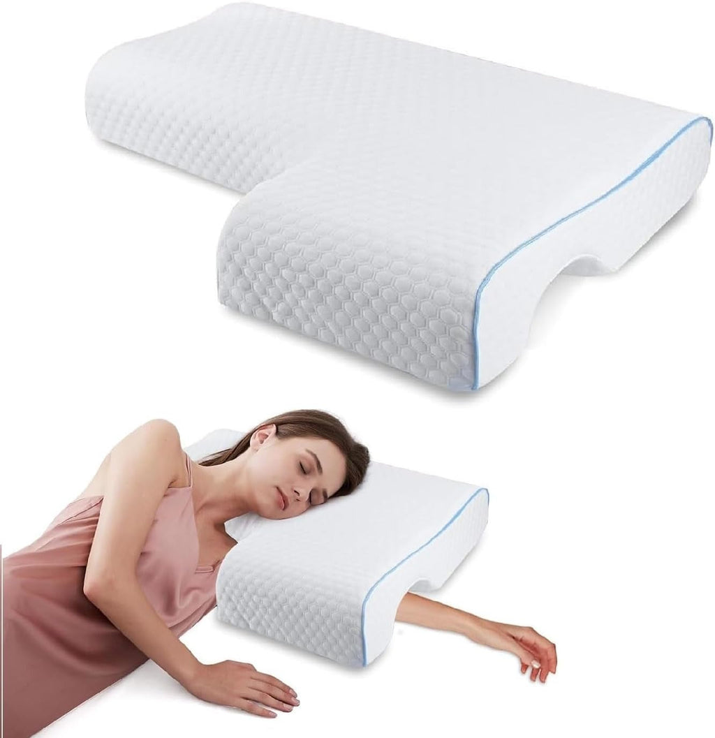 Couple Pillow with Memory Foam Arm Tunnel and Breathable Knit Cover, Machine Washable