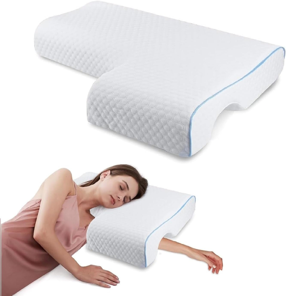 Couple Pillow with Memory Foam Arm Tunnel and Breathable Knit Cover, Machine Washable
