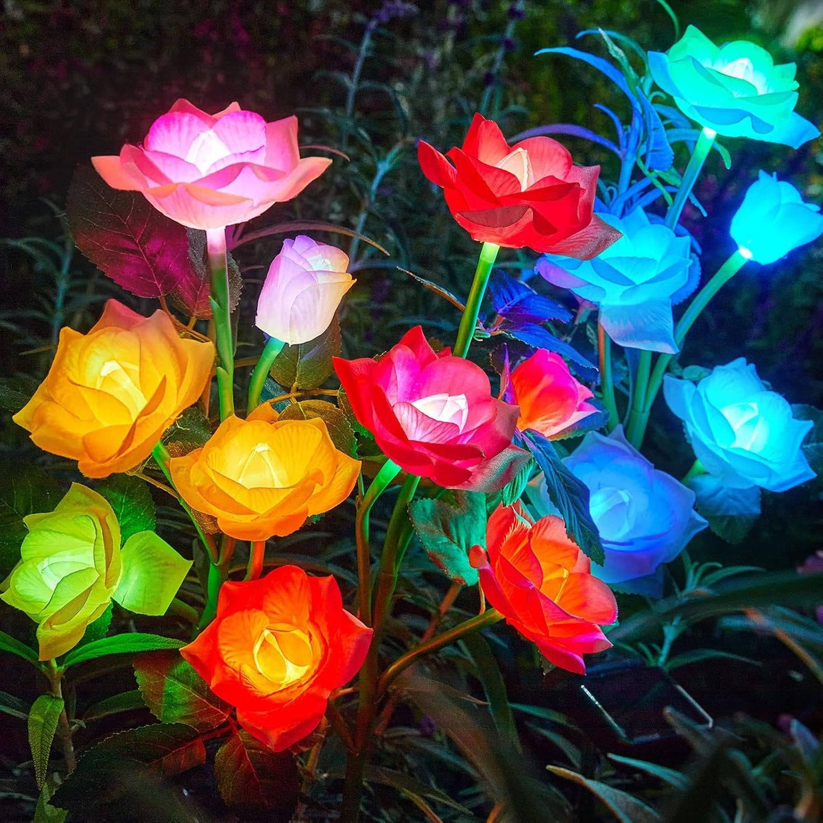 3 Pack Solar Rose Garden Lights with Color Changing LEDs