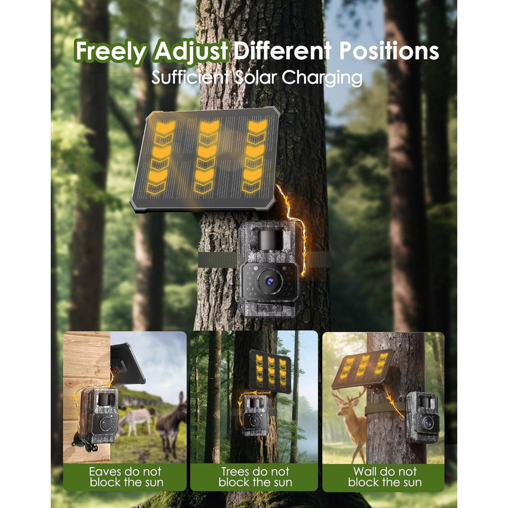 Deer Trail Camera 4K 64MP, Solar WiFi Bluetooth Game Camera with Night Vision, Motion Activated IP66, 6000mAh Battery