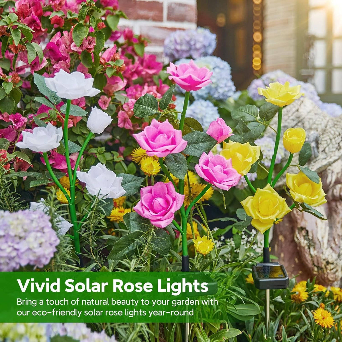 3 Pack Solar Rose Garden Lights with Color Changing LEDs