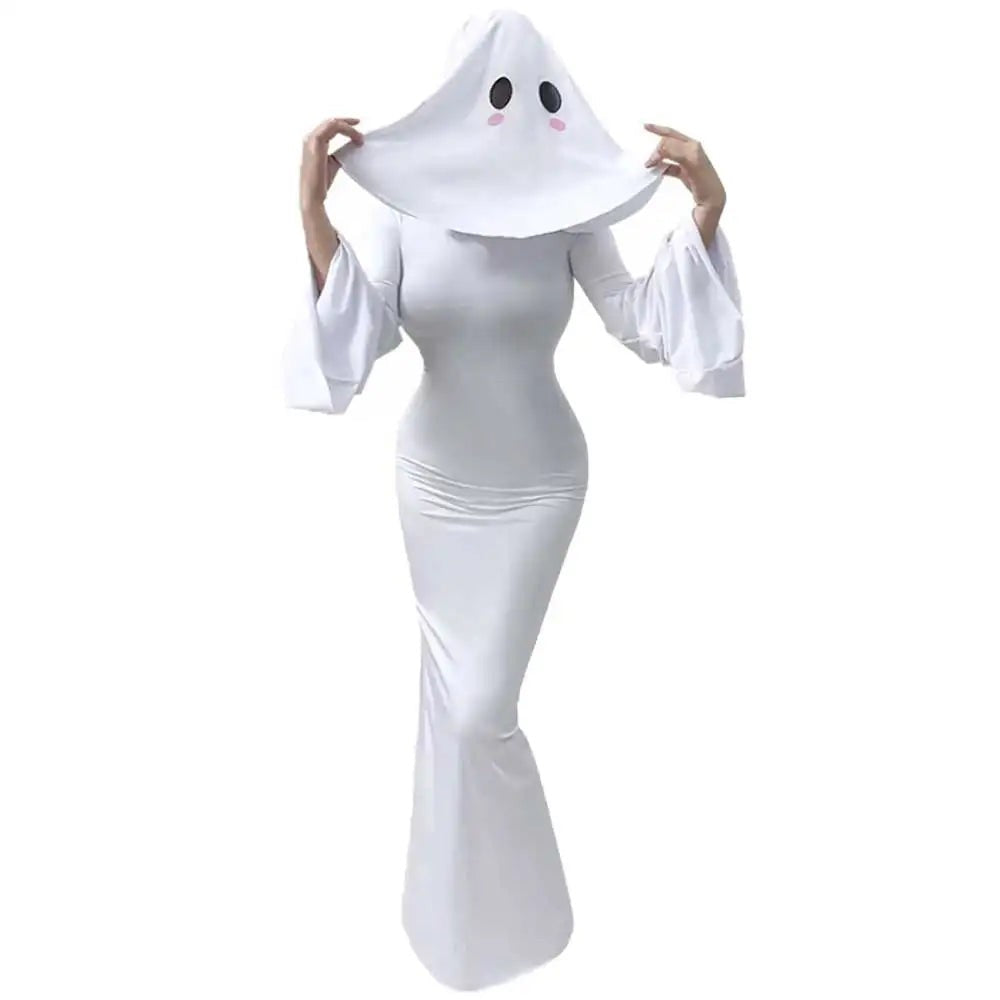 Ghost Bride Cosplay Costume with Floor Length Dress and Head Veil