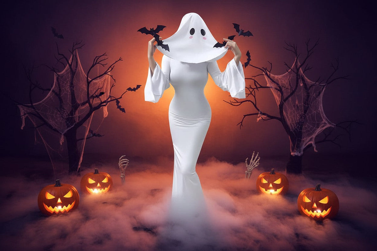 Ghost Bride Cosplay Costume with Floor Length Dress and Head Veil