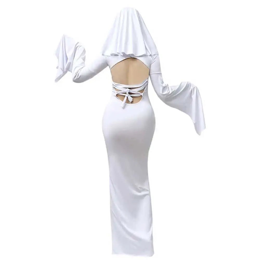 Ghost Bride Cosplay Costume with Floor Length Dress and Head Veil