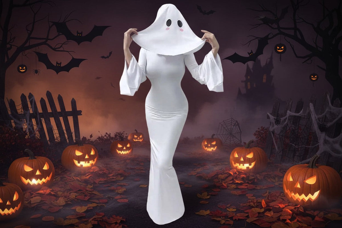 Ghost Bride Cosplay Costume with Floor Length Dress and Head Veil