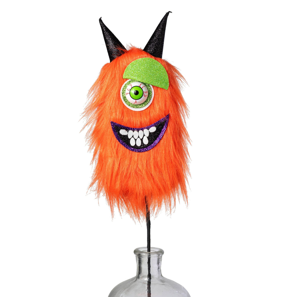 Artificial Furry Monster Eyeball Floral Spray with Orange Tinsel for Halloween Decor